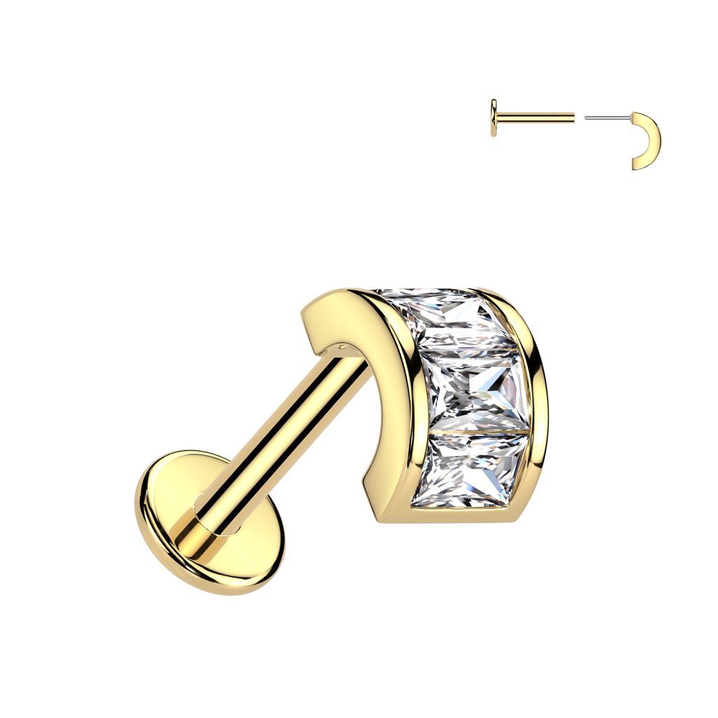 316L Surgical Steel Threadless Push In Flat Back Stud With Emerald CZ Horseshoe Top