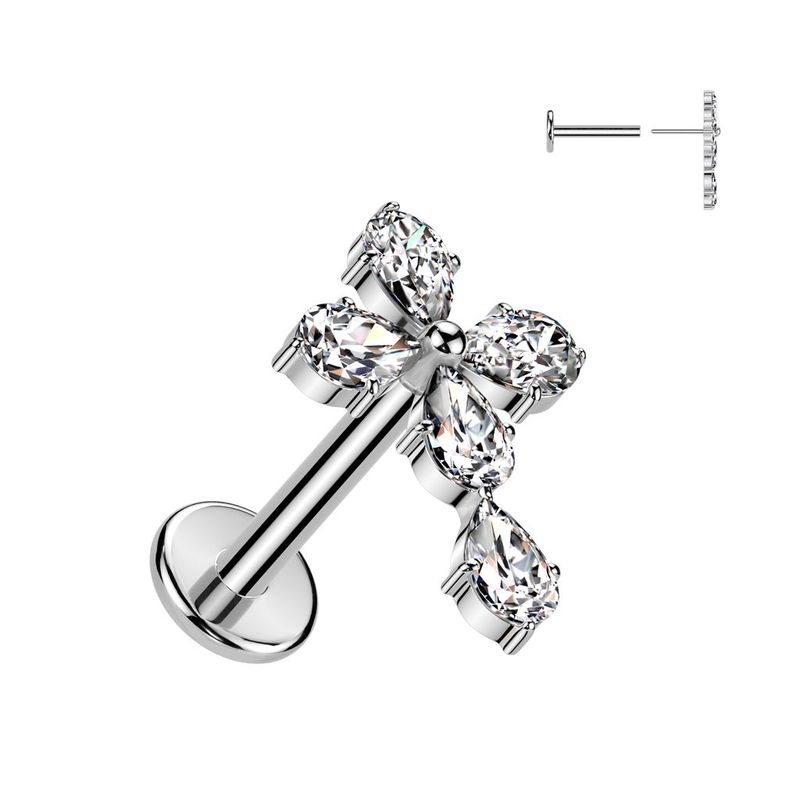 316L Surgical Steel Threadless Push In Flat Back Stud With CZ Celtic Cross Top