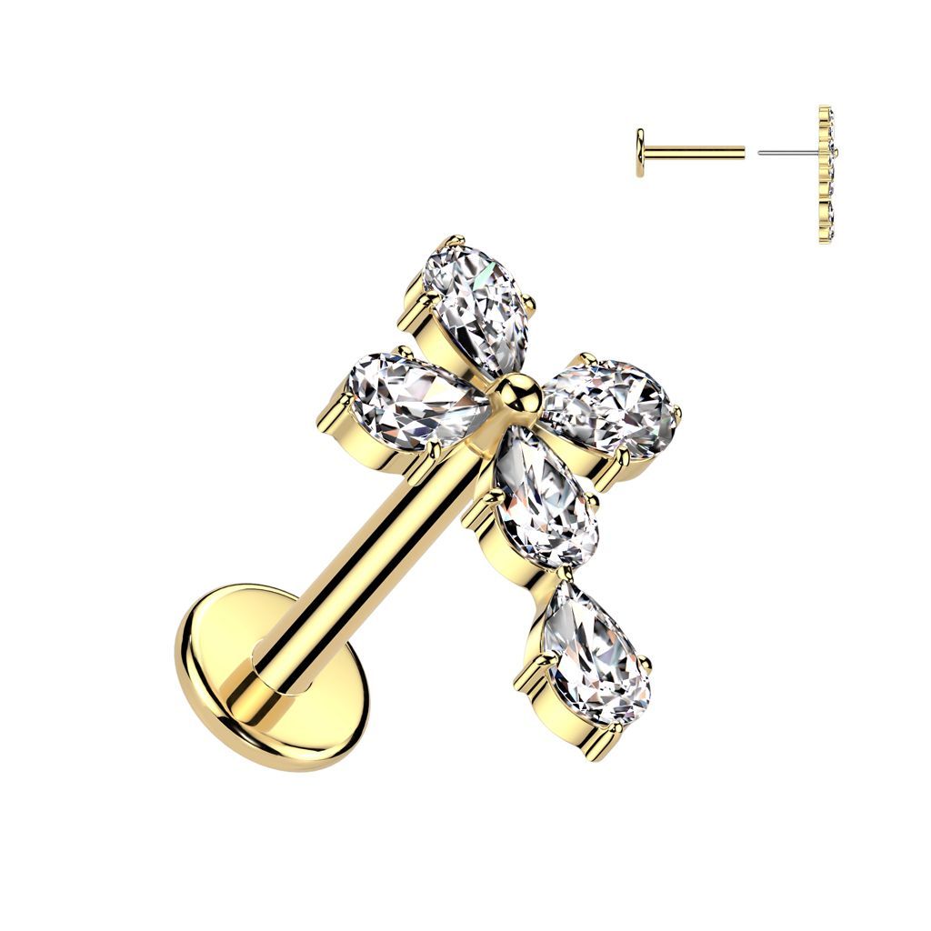 316L Surgical Steel Threadless Push In Flat Back Stud With CZ Celtic Cross Top