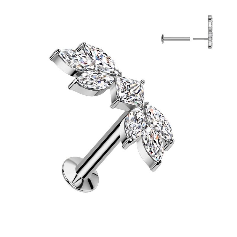 316L Surgical Steel Threadless Push In Flat Back Stud With Convex Back and Marquise CZ Wings Top
