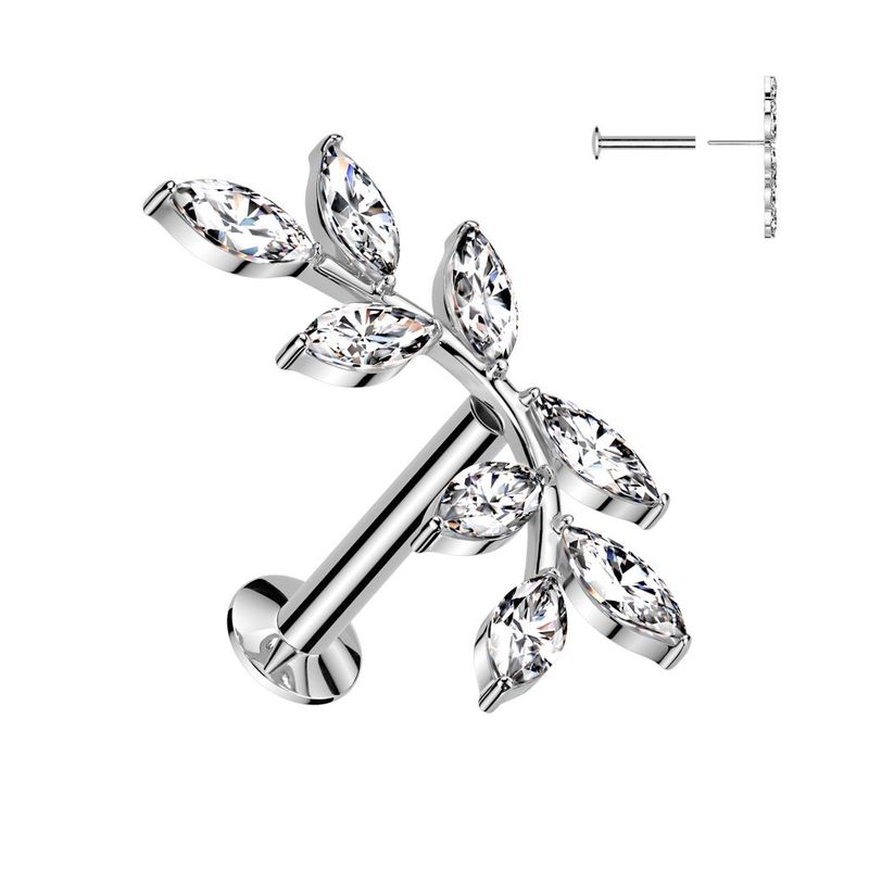 316L Surgical Steel Threadless Push In Flat Back Stud With Convex Back and 8 Marquise CZ Vine Top