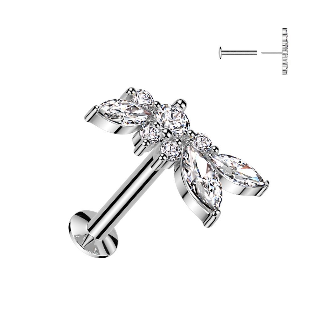 316L Surgical Steel Threadless Push In Flat Back Stud With Convex Back and CZ Cluster Vine Top