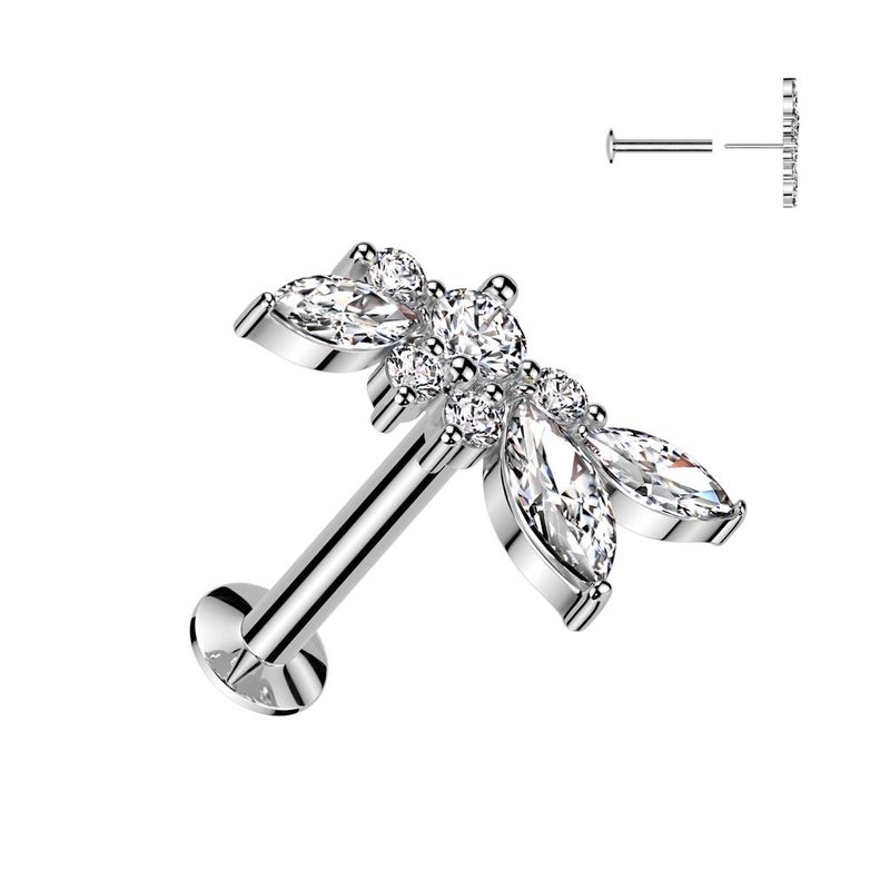 316L Surgical Steel Threadless Push In Flat Back Stud With Convex Back and CZ Cluster Vine Top