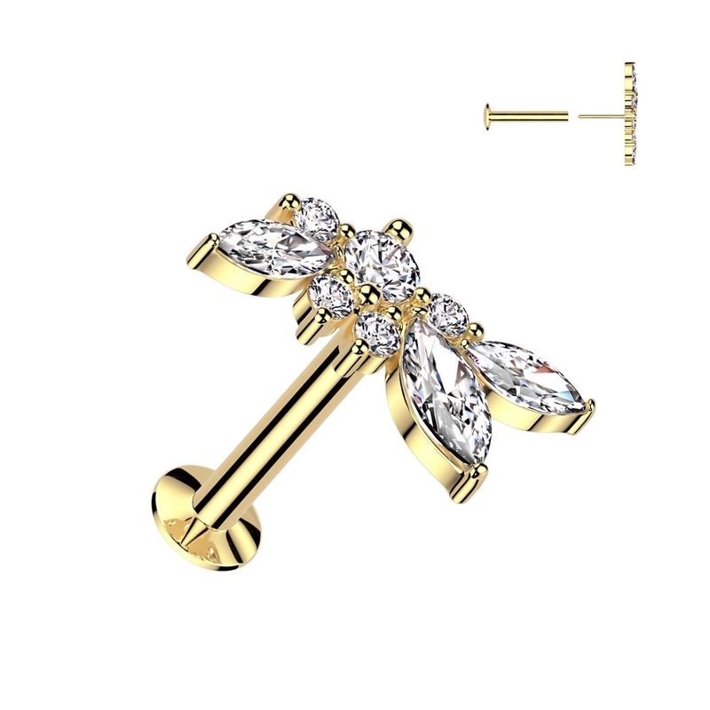 316L Surgical Steel Threadless Push In Flat Back Stud With Convex Back and CZ Cluster Vine Top