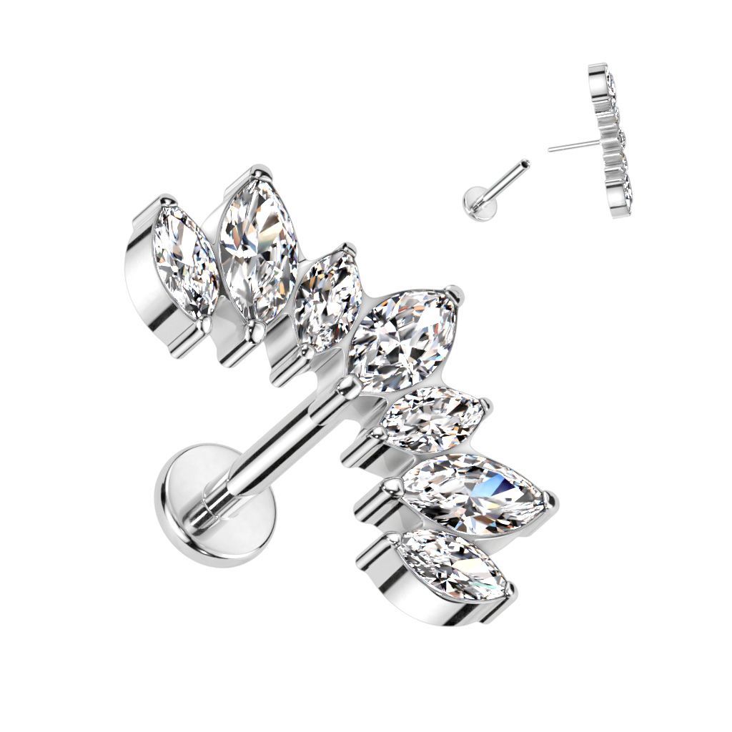 Implant Grade Titanium Threadless Labret With 7 Marquise CZ Set Curve Top