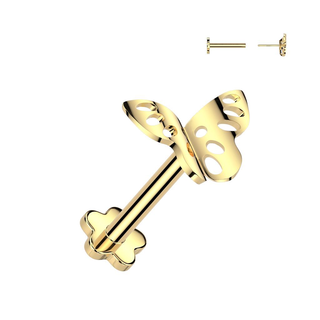 Implant Grade Titanium Threadless Push In Flower Base Flat Back Stud With Butterfly Top