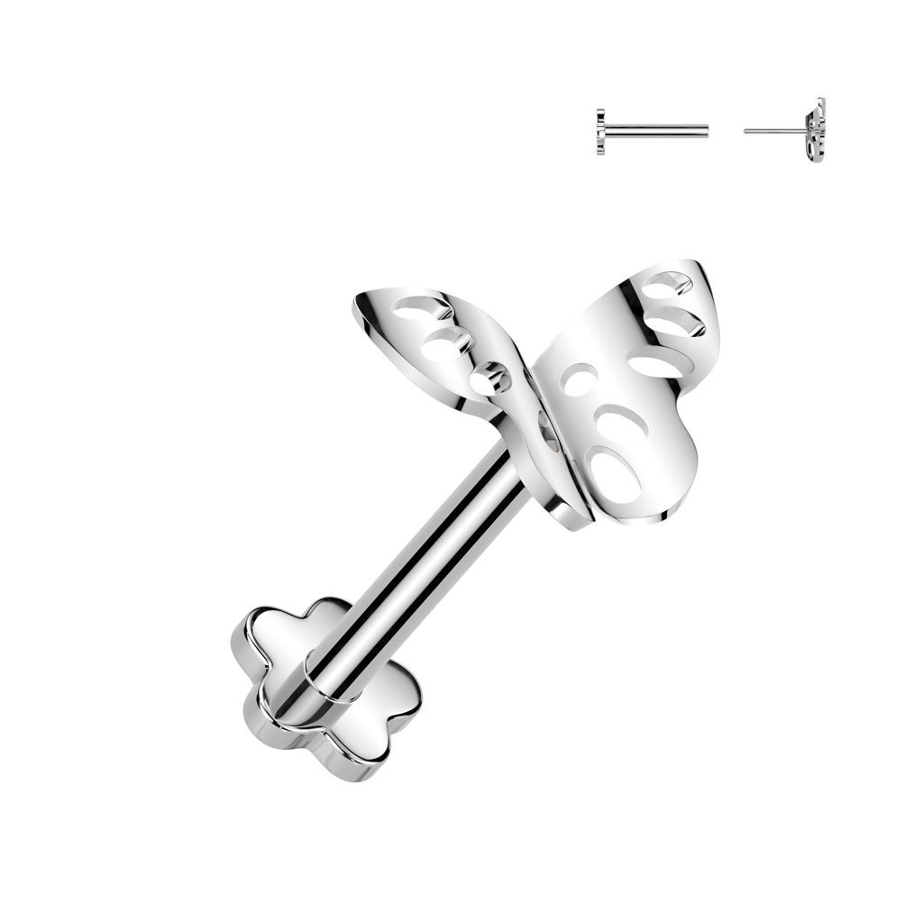 Implant Grade Titanium Threadless Push In Flower Base Flat Back Stud With Butterfly Top