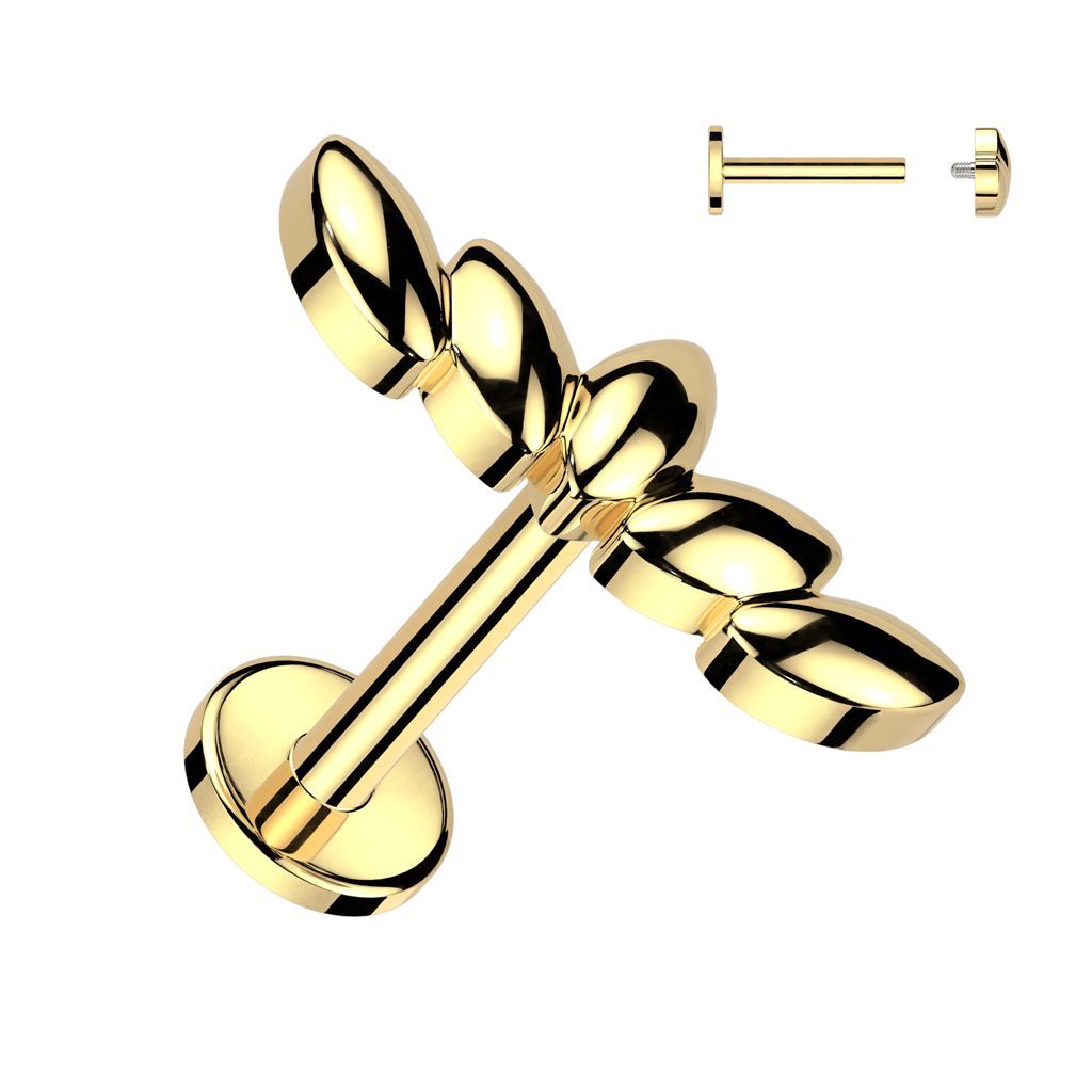 316L Surgical Steel Internally Threaded Labret Stud With 3D Marquise Leaf