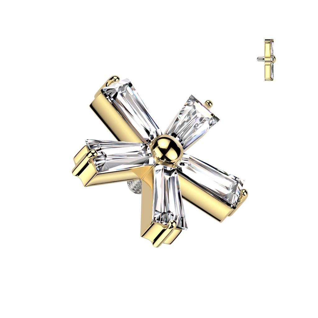 Implant Grade Titanium Internally Threaded 5 Baguette CZ Flower Top