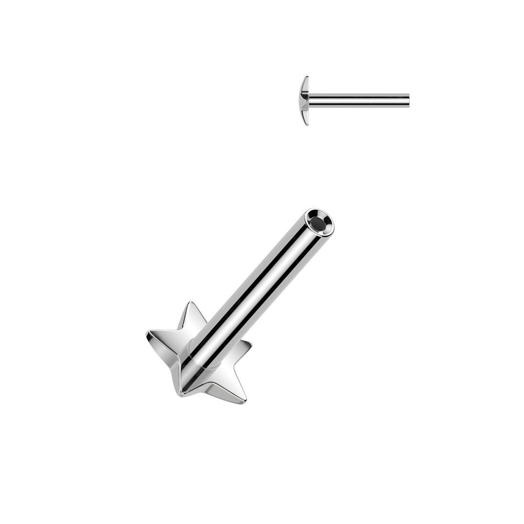 Implant Grade Titanium Threadless Push In Convex Star Base Labret Pin
