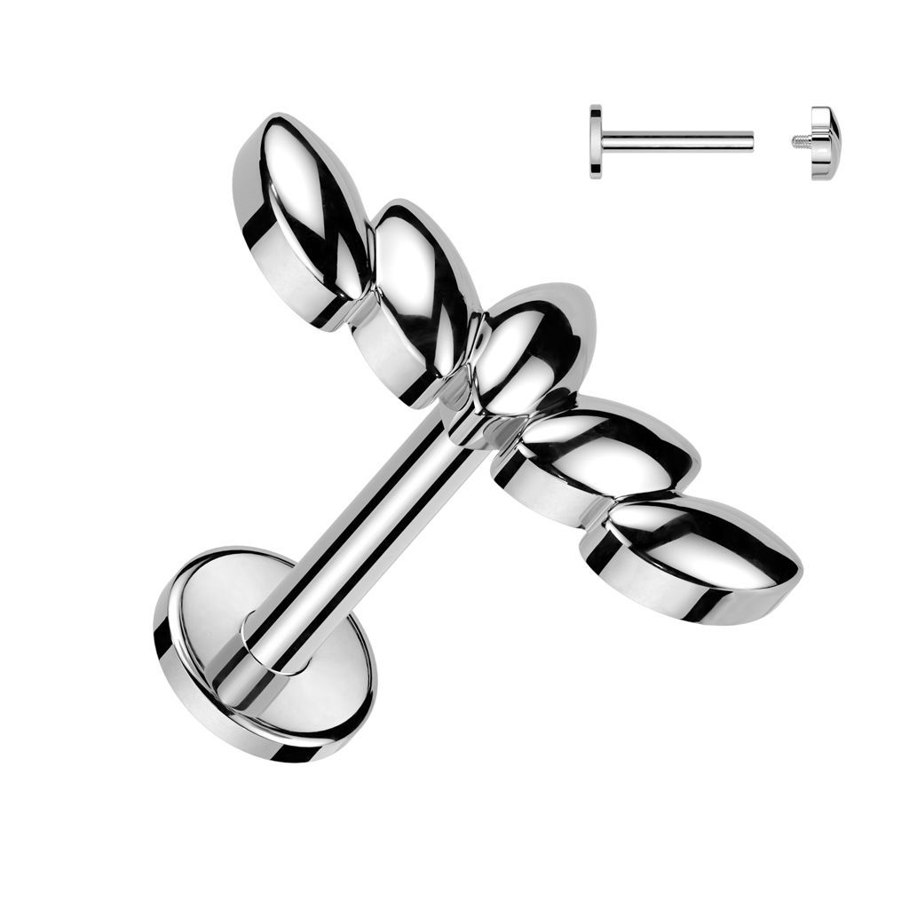 316L Surgical Steel Internally Threaded Labret Stud With 3D Marquise Leaf