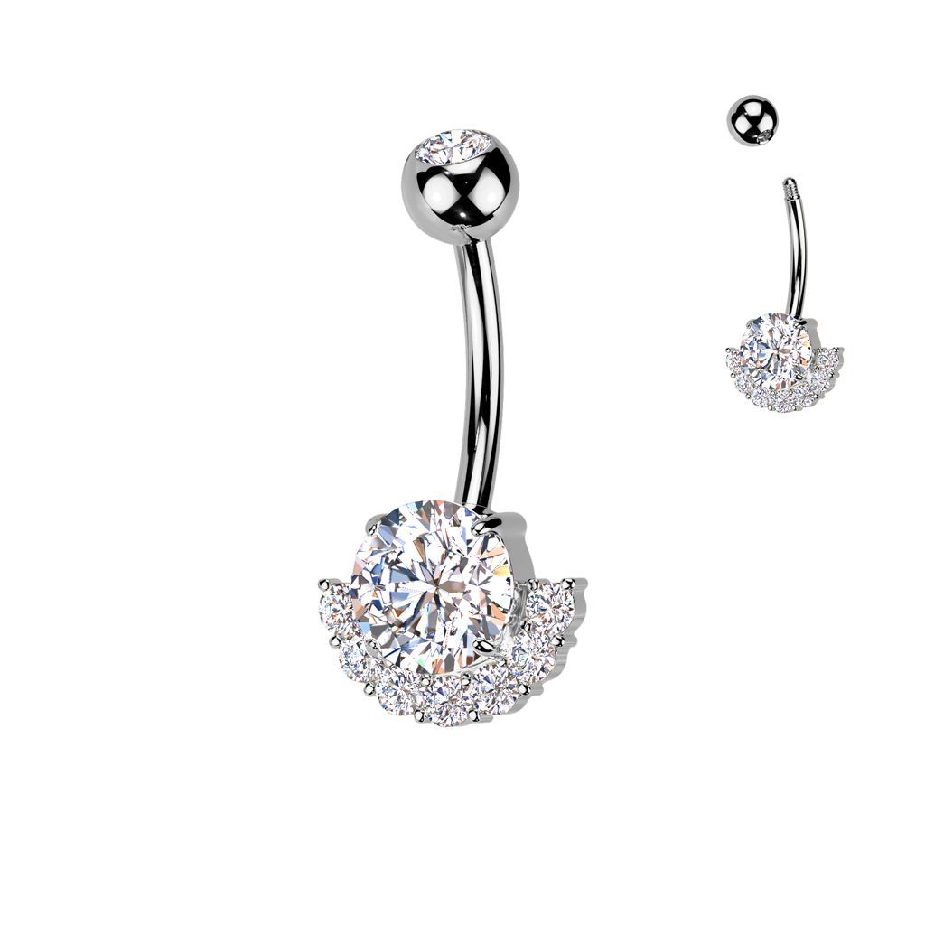 Implant Grade Titanium With Bezel Set CZ Top With Brass Round CZ Center And Arch CZ Belly Button Ring