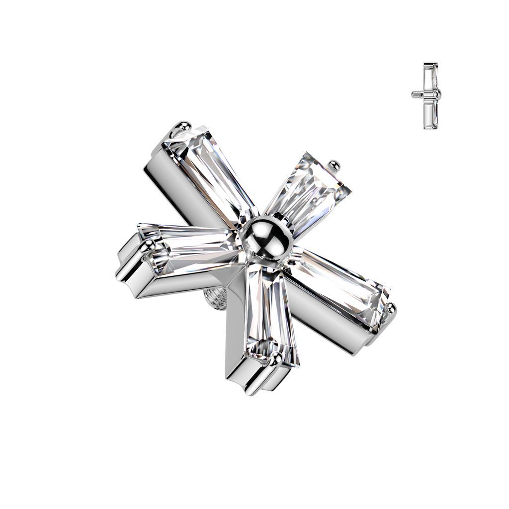 Implant Grade Titanium Internally Threaded 5 Baguette CZ Flower Top
