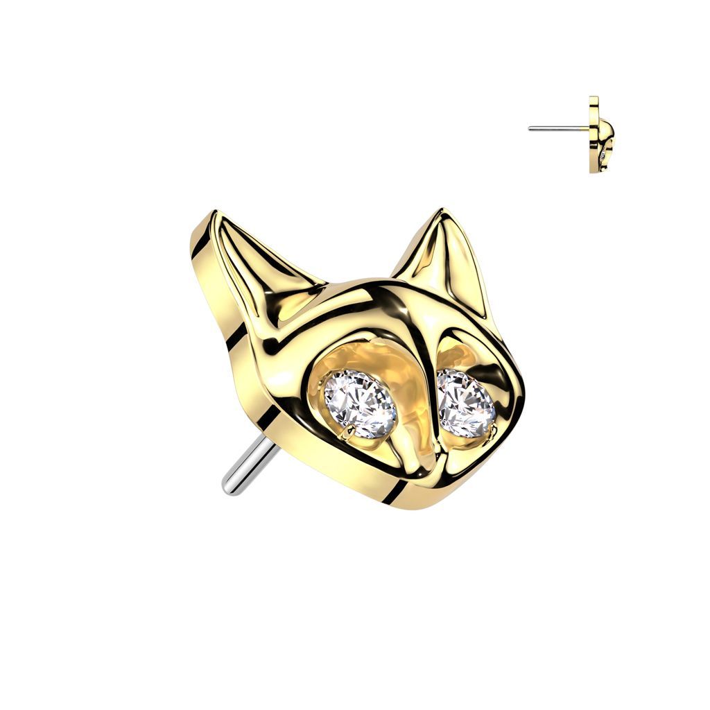 Implant Grade Titanium Threadless Push In Fox With CZ Eyes Top