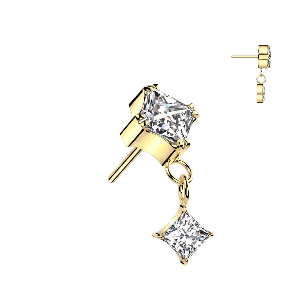 Implant Grade Titanium Threadless Push In Prong Set Diamond CZ Top With Prong Set Diamond CZ Dangle
