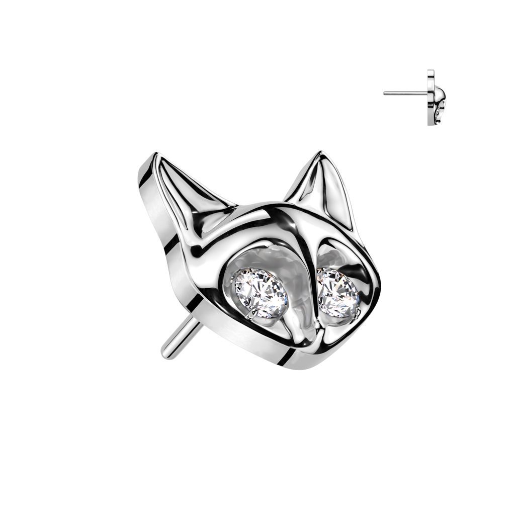 Implant Grade Titanium Threadless Push In Fox With CZ Eyes Top