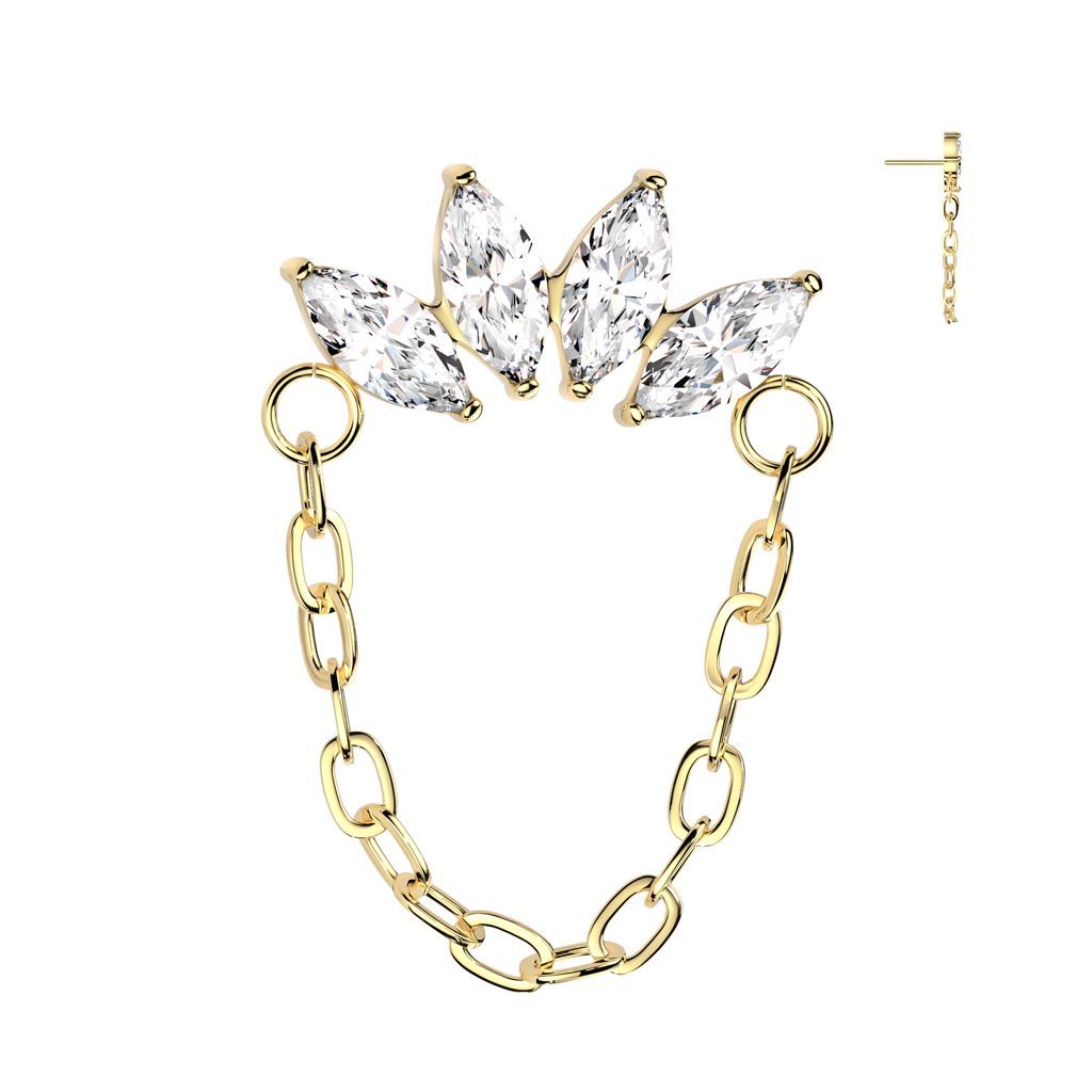 Implant Grade Titanium Threadless Push In Chain Linked 4 Marquise CZ Fan Top