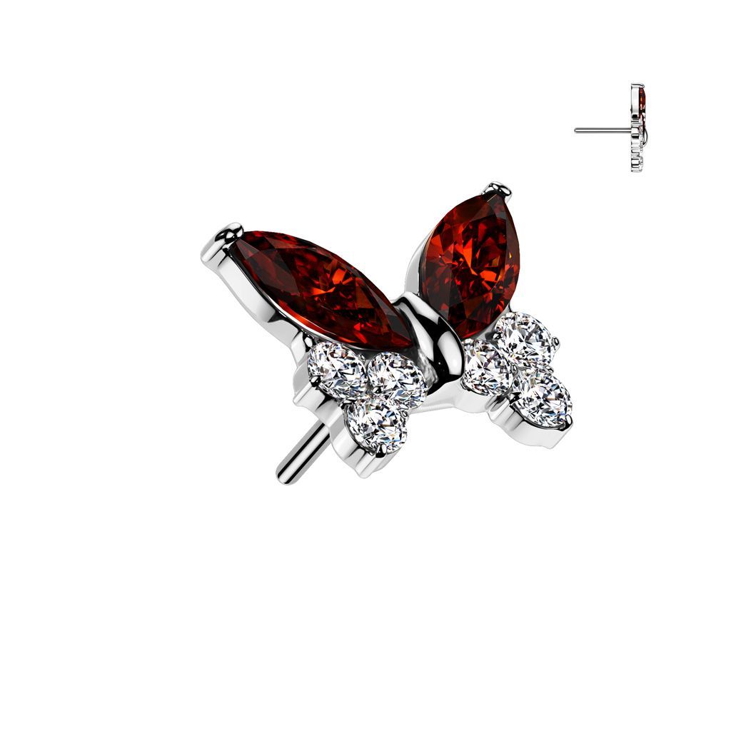 Implant Grade Titanium Threadless Push In Butterfly Top With Marquise and Pave CZ Wings