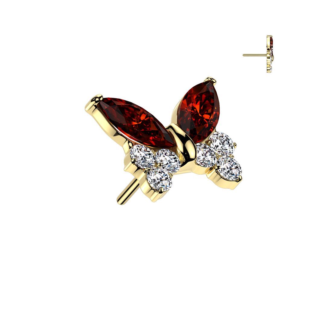 Implant Grade Titanium Threadless Push In Butterfly Top With Marquise and Pave CZ Wings