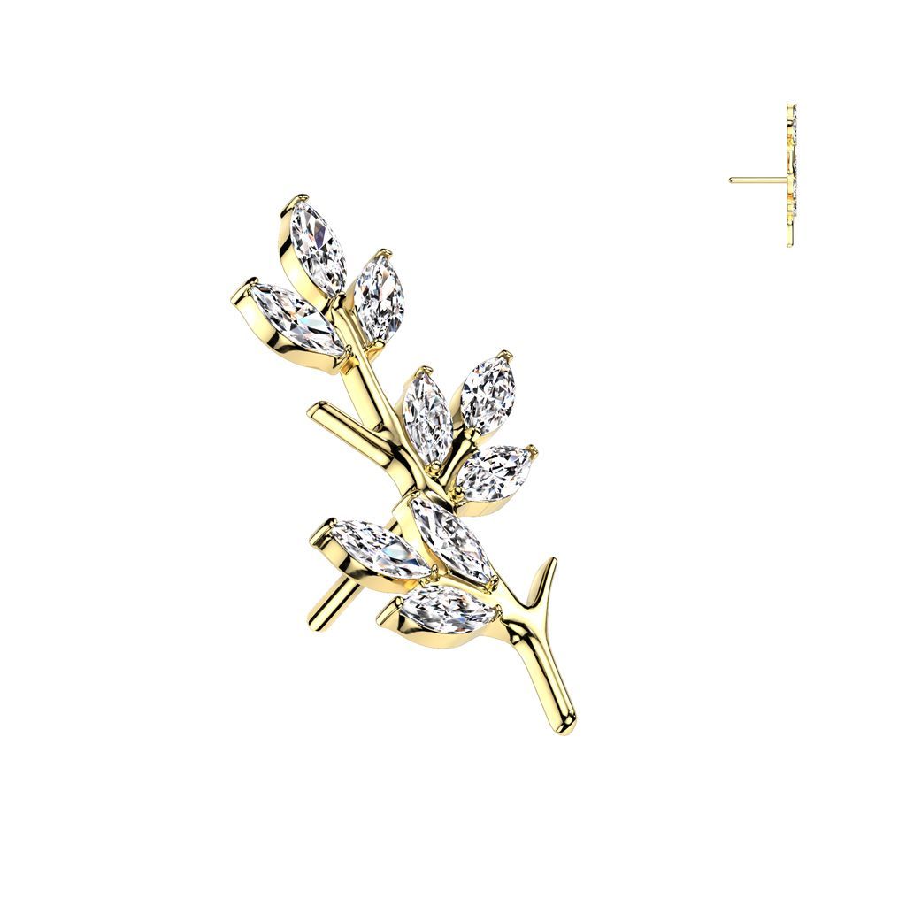 Implant Grade Titanium Threadless Push In Vine With Marquise CZ Leaves Top