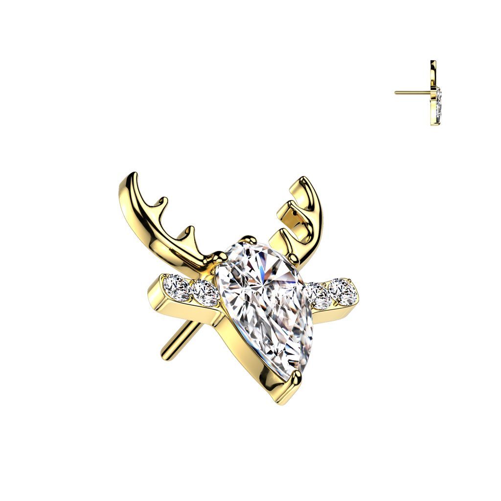 Implant Grade Titanium Threadless Push In CZ Reindeer Head Top