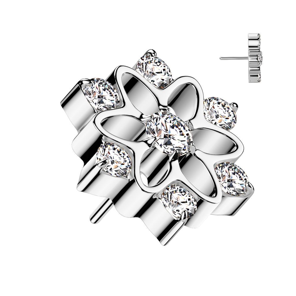 Implant Grade Titanium Threadless Push In Flower With CZ Center and Edges Top