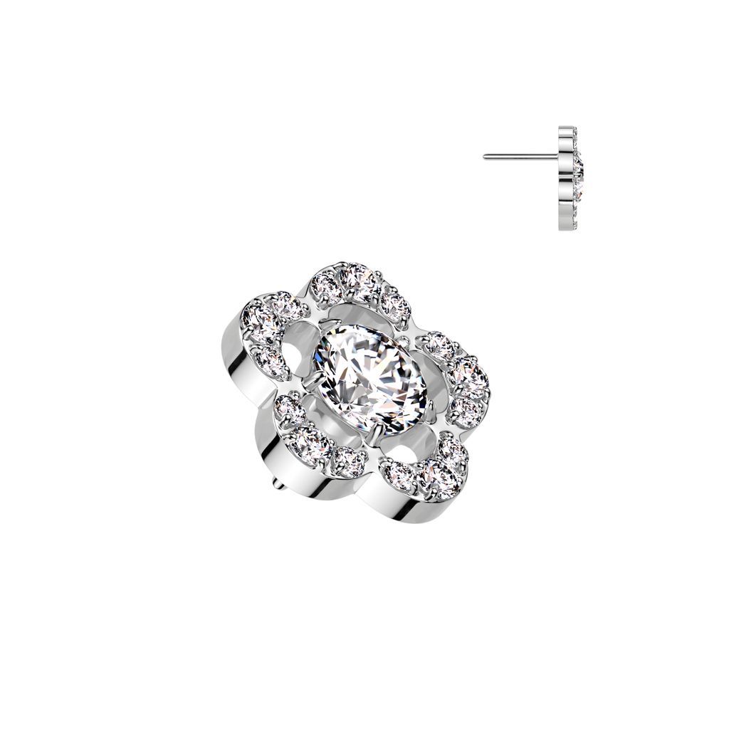 Implant Grade Titanium Threadless Push In CNC Set CZ Flower With Round CZ Center Top