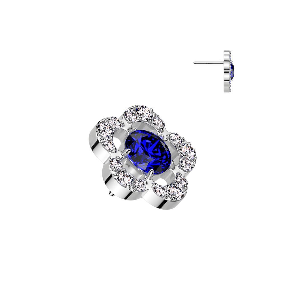 Implant Grade Titanium Threadless Push In CNC Set CZ Flower With Round CZ Center Top