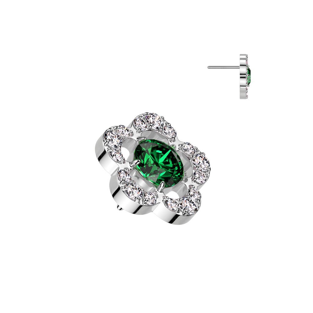 Implant Grade Titanium Threadless Push In CNC Set CZ Flower With Round CZ Center Top