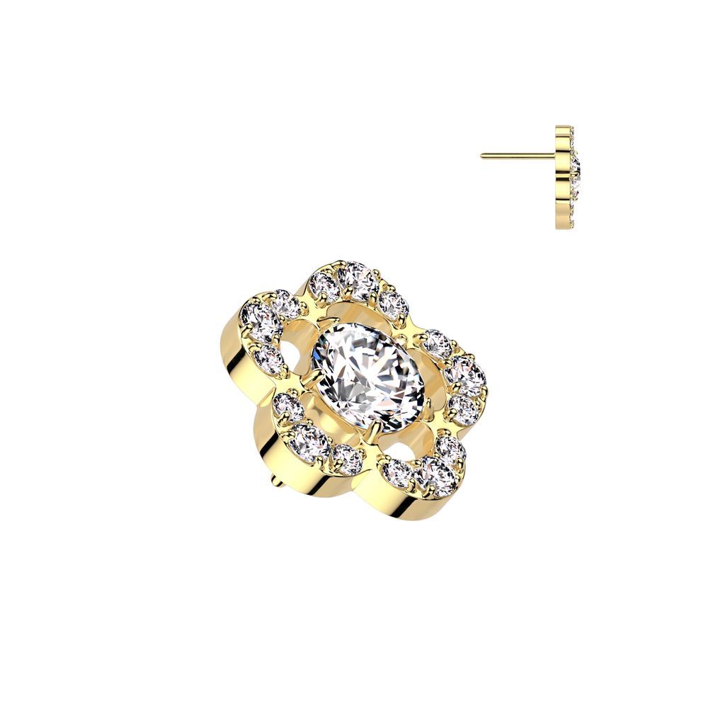Implant Grade Titanium Threadless Push In CNC Set CZ Flower With Round CZ Center Top