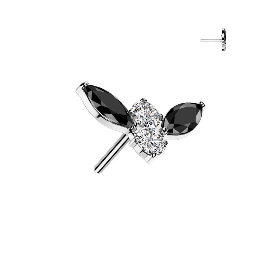 Implant Grade Titanium Threadless Push In Bat Top With Marquise CZ Wings