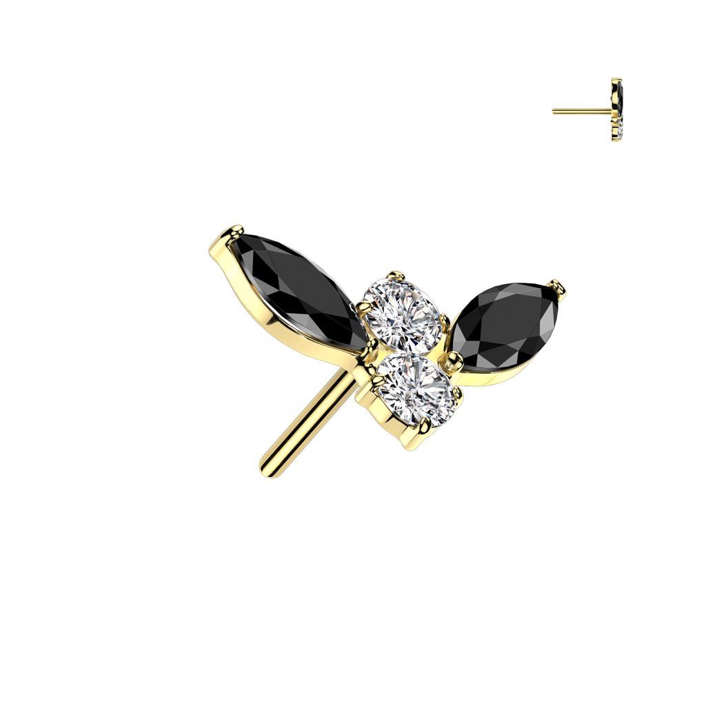 Implant Grade Titanium Threadless Push In Bat Top With Marquise CZ Wings