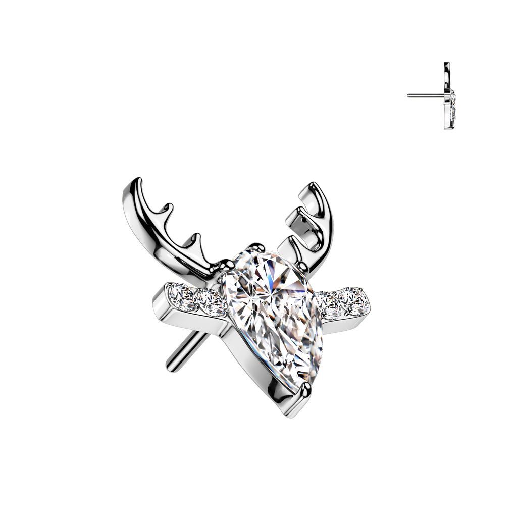 Implant Grade Titanium Threadless Push In CZ Reindeer Head Top