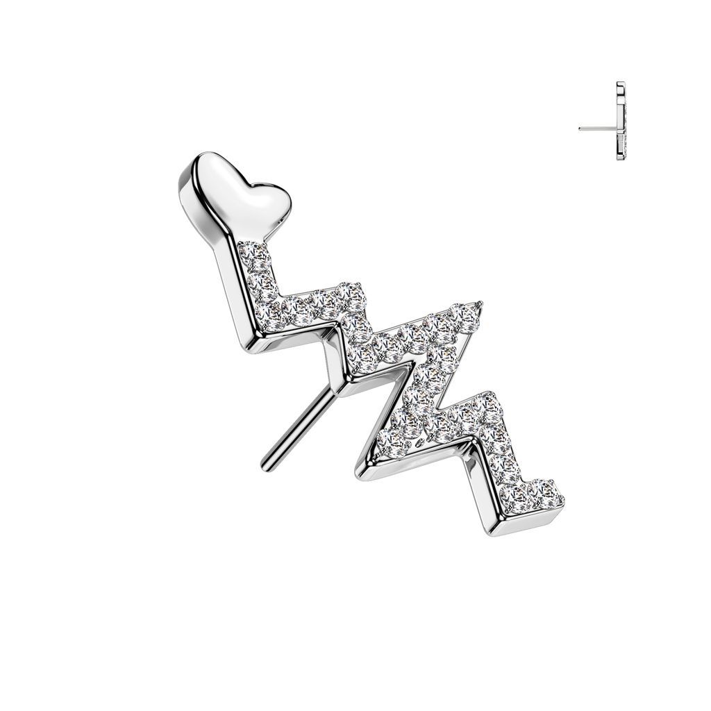 Implant Grade Titanium Threadless Push In CNC Pave CZ Heartbeat