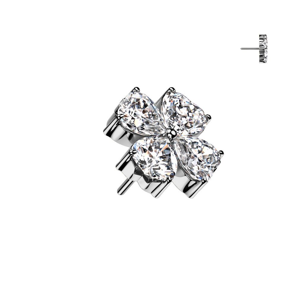 Implant Grade Titanium Threadless Push In Prong Set Heart CZ Shamrock Top