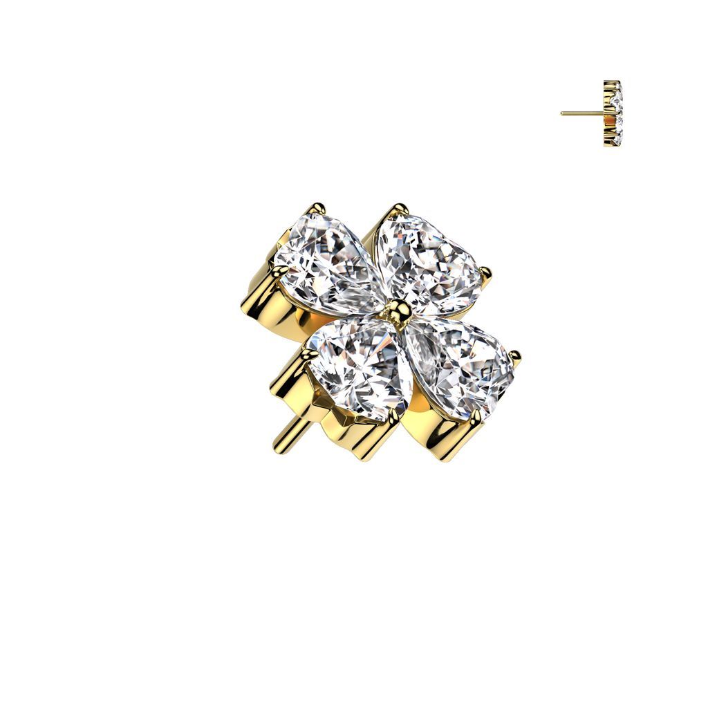 Implant Grade Titanium Threadless Push In Prong Set Heart CZ Shamrock Top