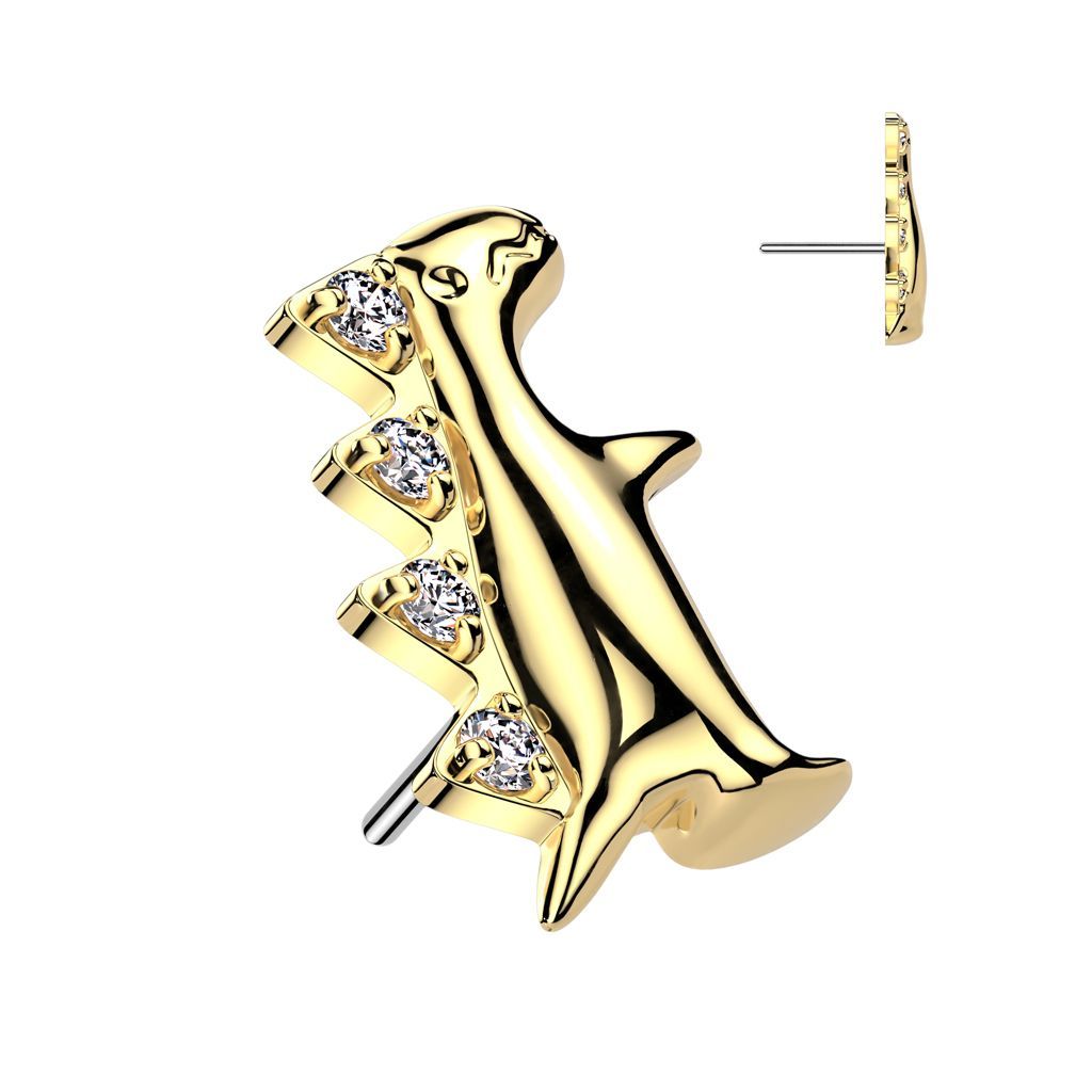 Implant Grade Titanium Threadless Push In Dinosaur With CZ Back Top