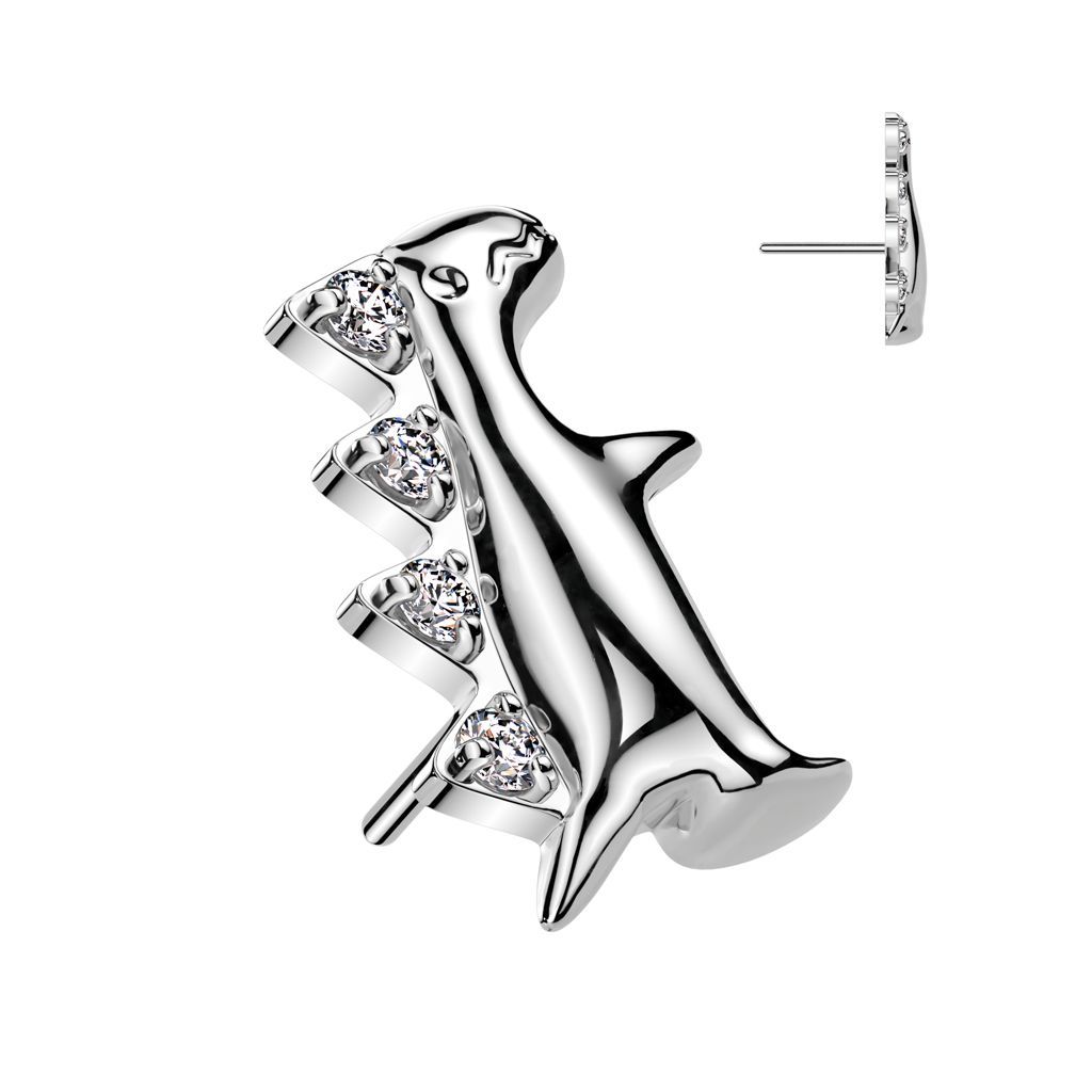 Implant Grade Titanium Threadless Push In Dinosaur With CZ Back Top