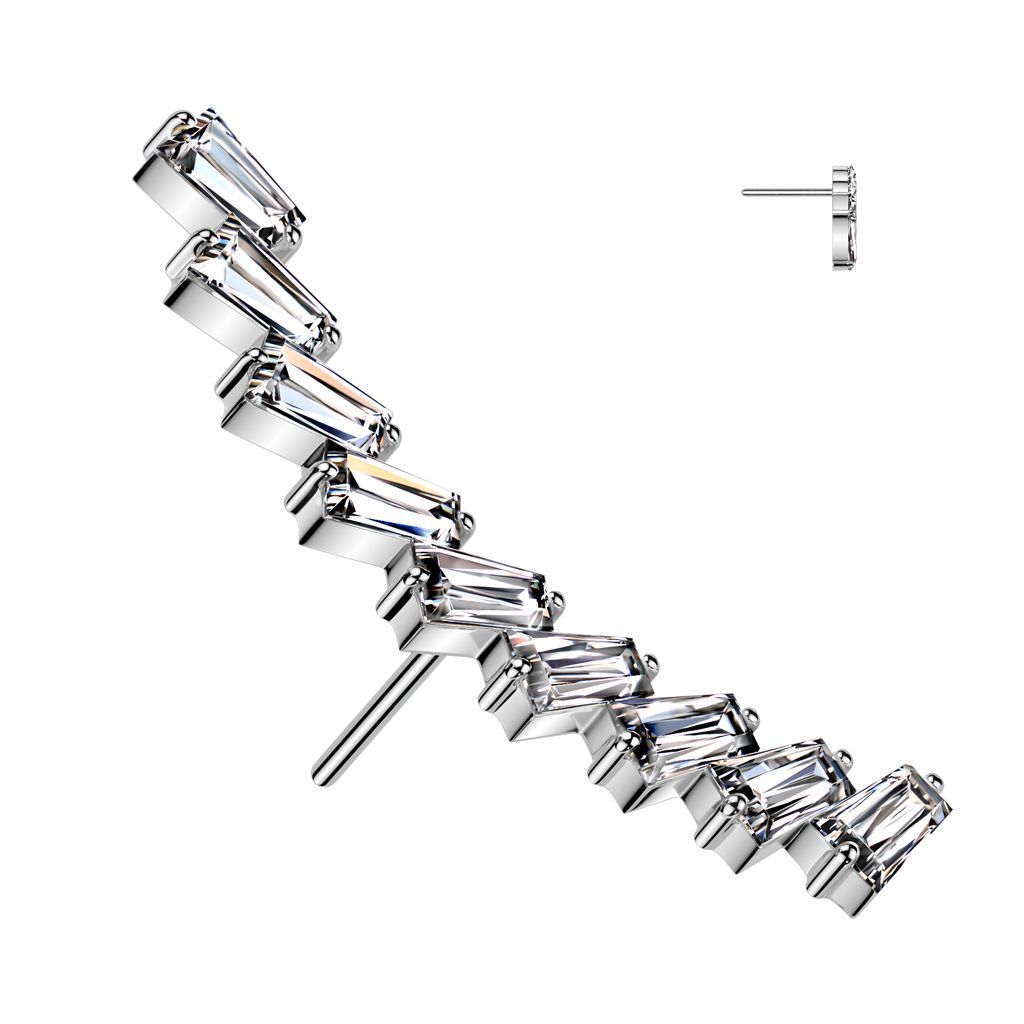Implant Grade Titanium Threadless Push In Long Curved Baguette CZ Top