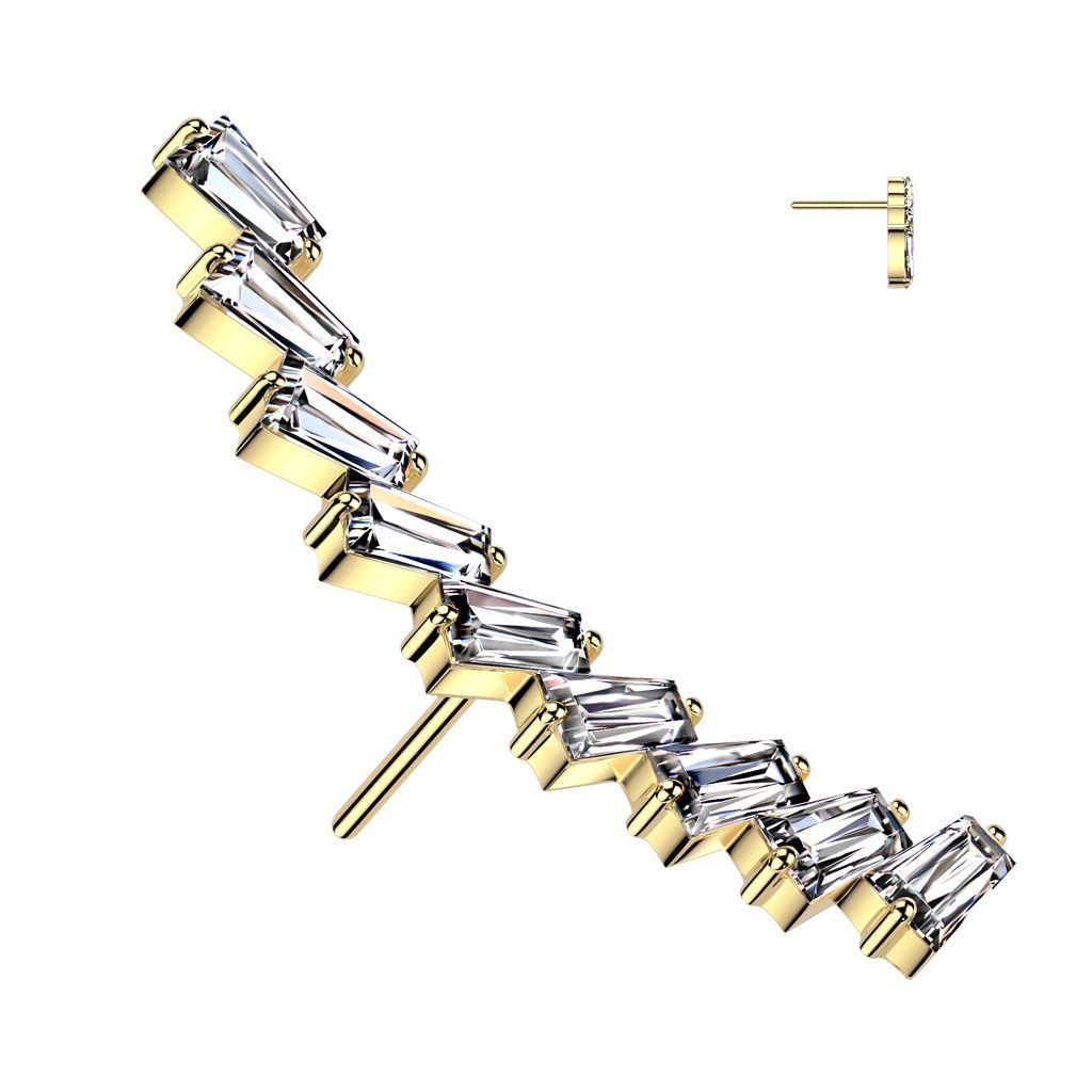 Implant Grade Titanium Threadless Push In Long Curved Baguette CZ Top