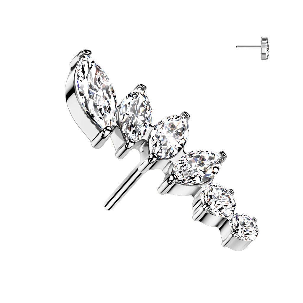 Implant Grade Titanium Threadless Push In Marquise CZ Fan With Round CZ Top
