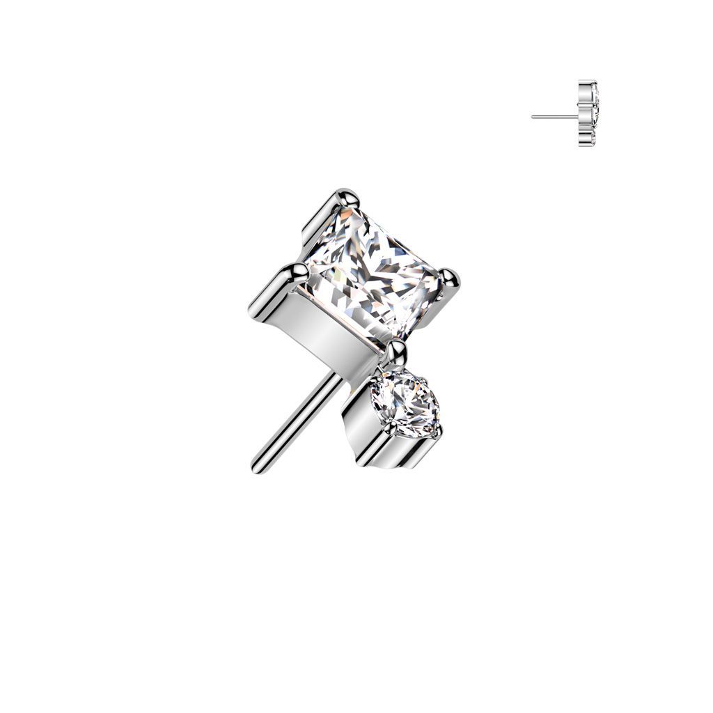 Implant Grade Titanium Threadless Push In Diamond CZ Top With Round CZ Bottom