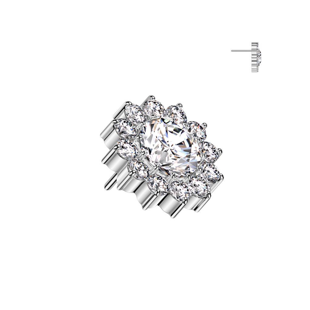 Implant Grade Titanium Threadless Push In CZ Pave Flower Top
