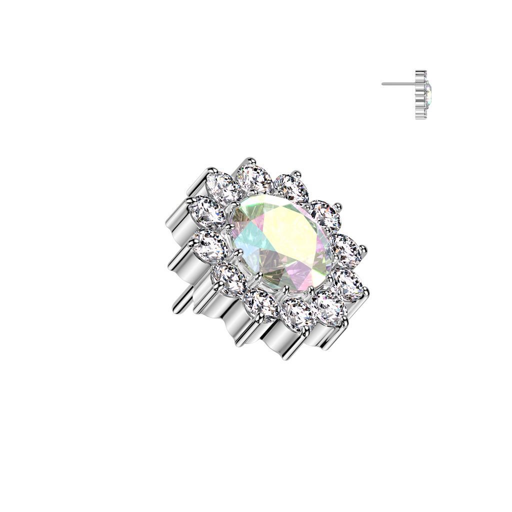 Implant Grade Titanium Threadless Push In CZ Pave Flower Top