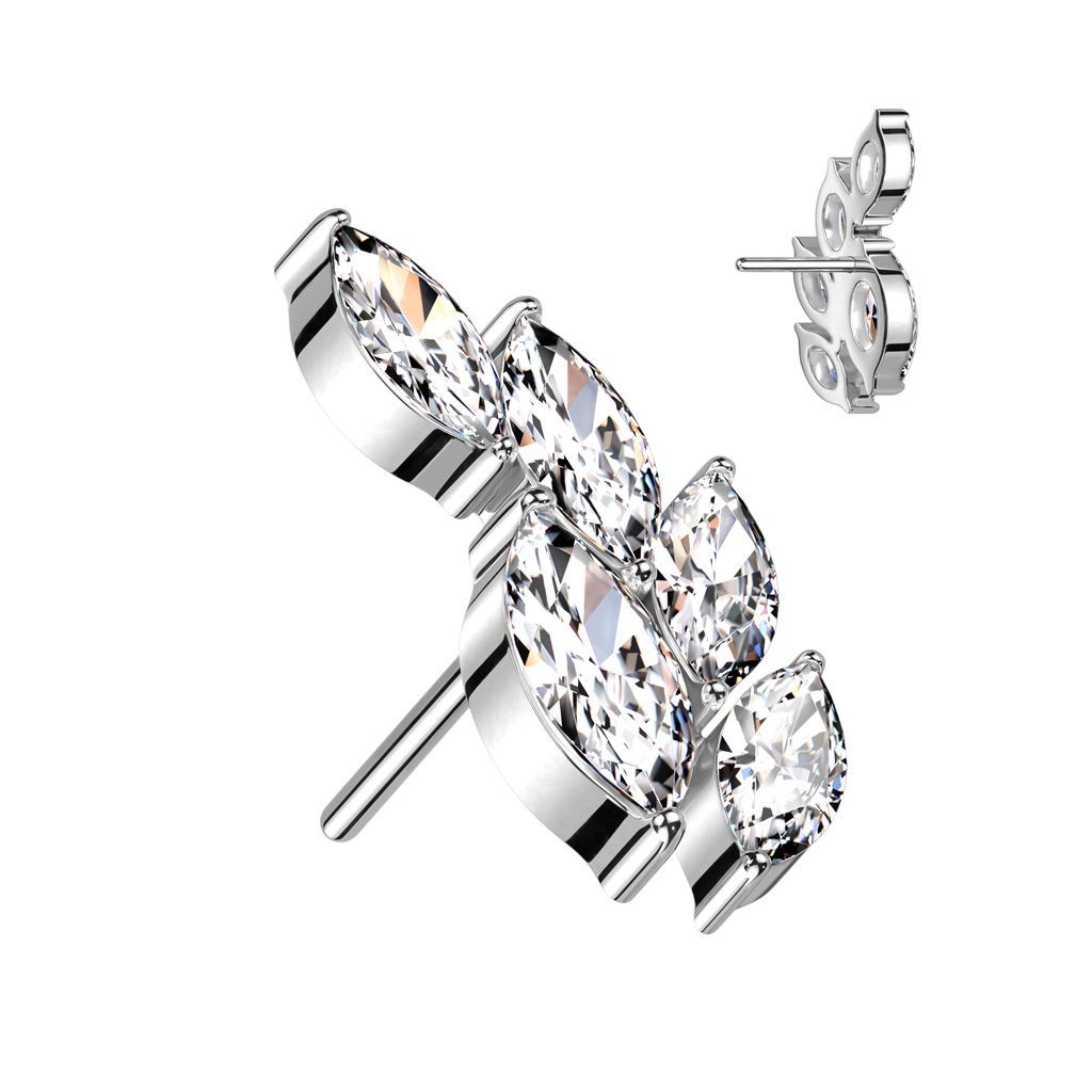 Implant Grade Titanium Threadless Push In 5 Marquise CZ Vine Top