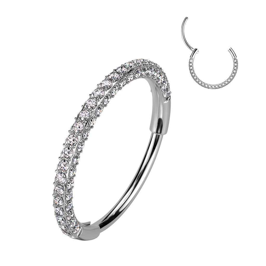 Implant Grade Titanium Hinged Segment 20G Nose, Ear Hoops With 3 Pave CZ Sides