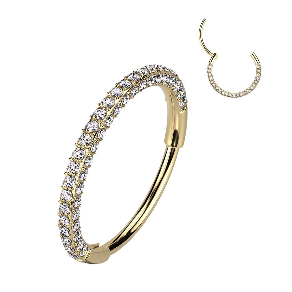 Implant Grade Titanium Hinged Segment 20G Nose, Ear Hoops With 3 Pave CZ Sides