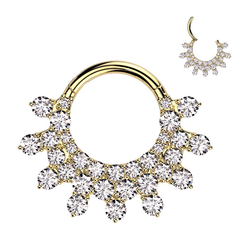 Implant Grade Titanium Hinged Segment Hoop Ring With Forward Facing Pave CZ Fan