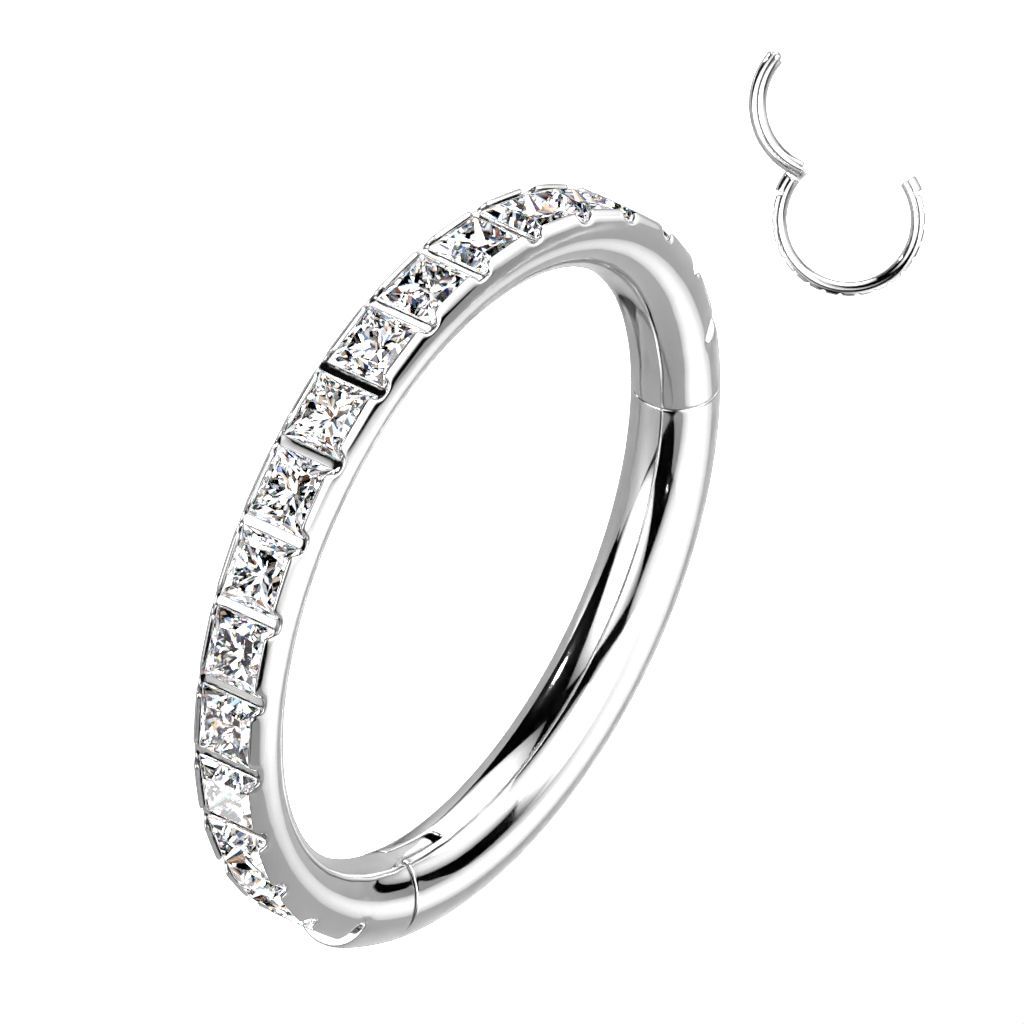 Implant Grade Titanium Hinged Segment Hoop Ring With Pave Outward Facing Square CZs