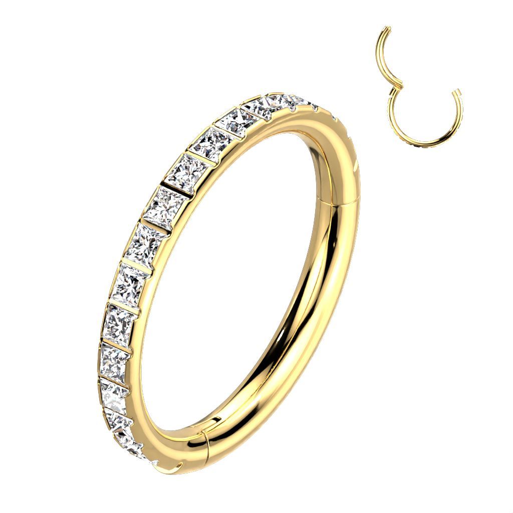 Implant Grade Titanium Hinged Segment Hoop Ring With Pave Outward Facing Square CZs